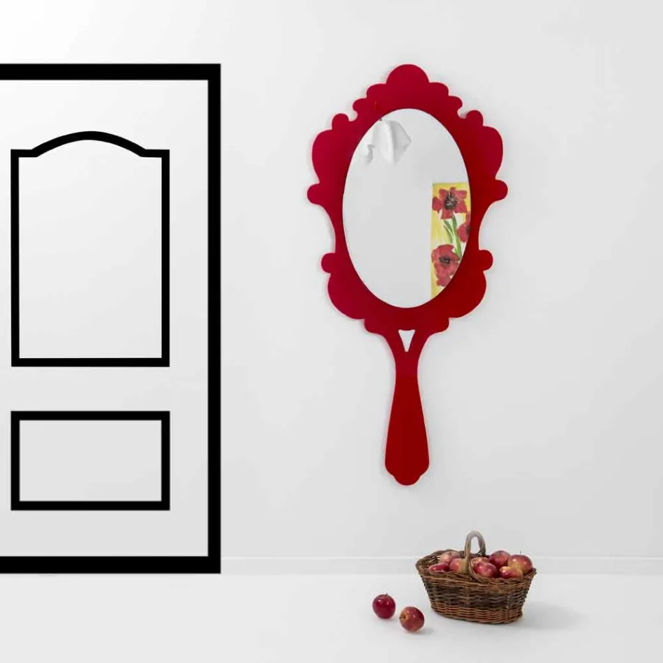 Specchiera da parete rossa con cornice decorata Neve made in Italia Viadurini