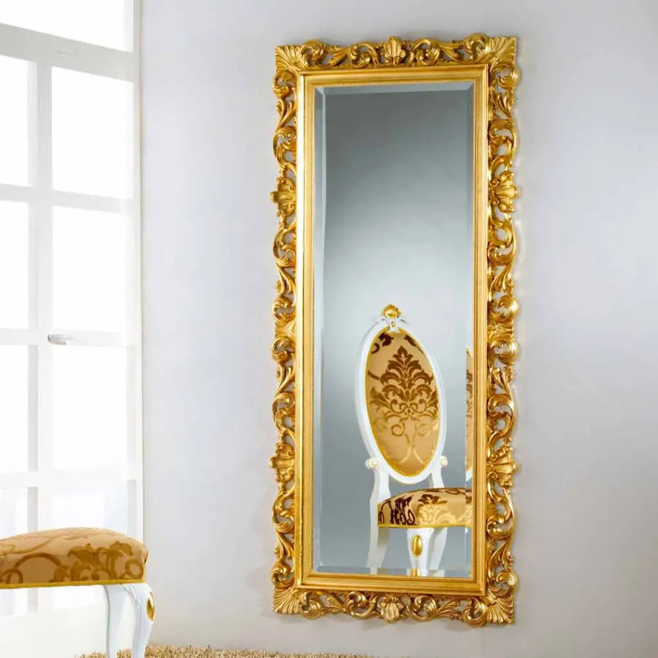Specchiera da terra/ parete di design con finitura foglia oro Mata Viadurini