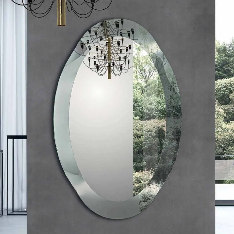 Specchiera Ovale Design in Finitura Cristallo Specchiato Made in Italy - Eclisse Viadurini
