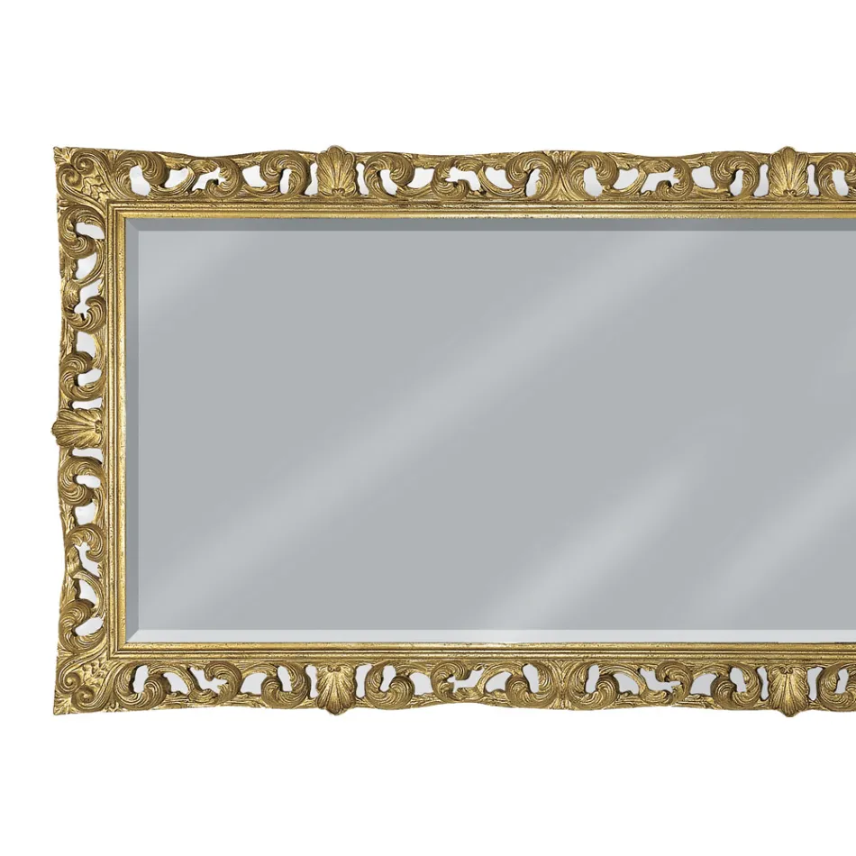 Specchiera Rettangolare in Foglia Oro e Specchio Molato Made in Italy - Rangi Viadurini