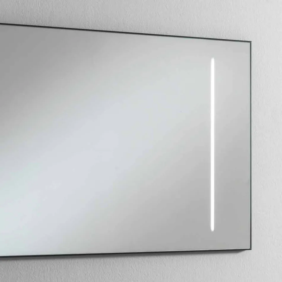 Specchio a Muro con 2 Lampadine e Telaio in Allumino Nero Made in Italy - Frame Viadurini