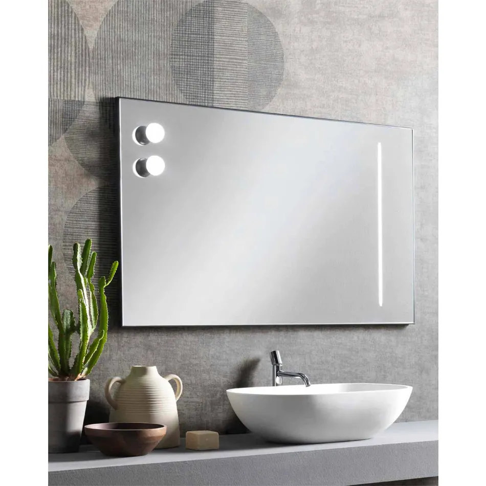 Specchio a Muro con 2 Lampadine e Telaio in Allumino Nero Made in Italy - Frame Viadurini