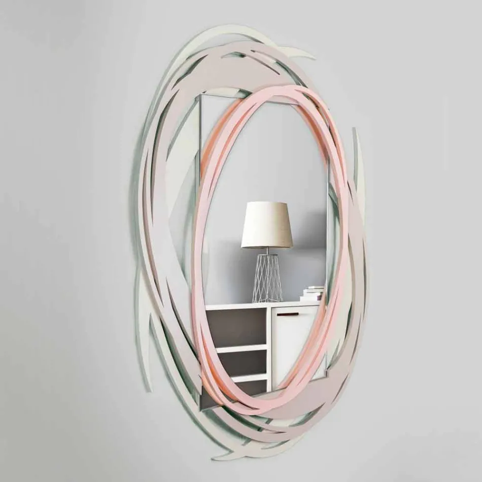 Specchio a Muro Moderno dal Design Decorativo in Legno Colorato - Orbita Viadurini