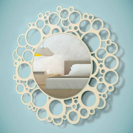 Specchio a Muro Rotondo in Legno Marrone di Design Moderno con Cornice - Bombo Viadurini