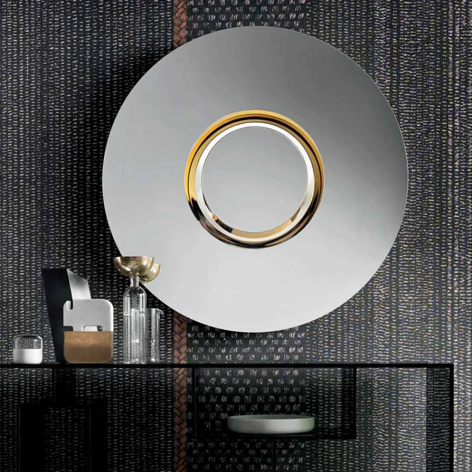 Specchio a Parete Design Tondo con Metallo Dorato con Centrotavola - Merale Viadurini