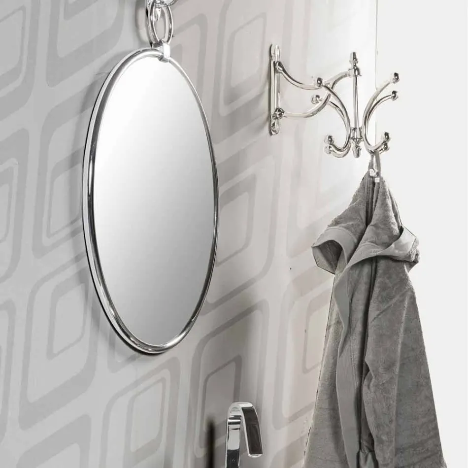 Specchio Bagno da Parete Tondo in Ottome Cromato con Retro Invecchiato - Giugno Viadurini