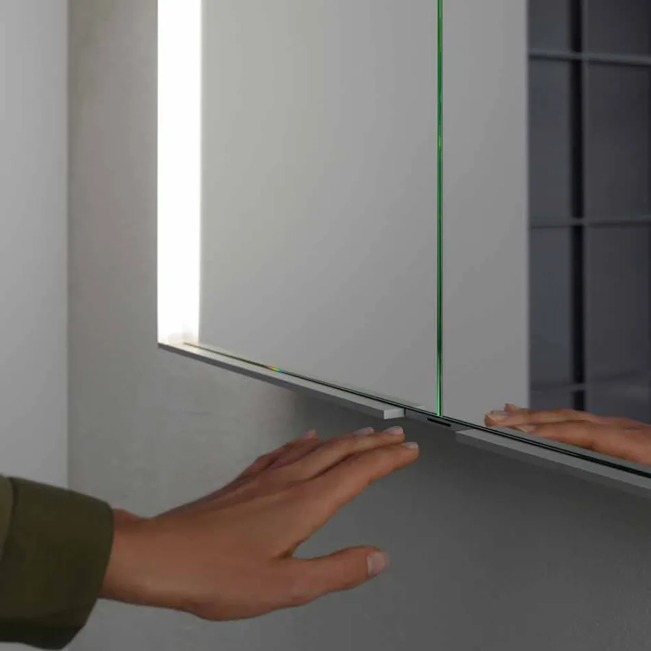 Specchio Contenitore da Parete in Alluminio con Illuminazione LED - Demon Viadurini