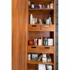 Specchio Contenitore da Parete in Teak con Ripiani e Cassetti Interni - Ralio Viadurini