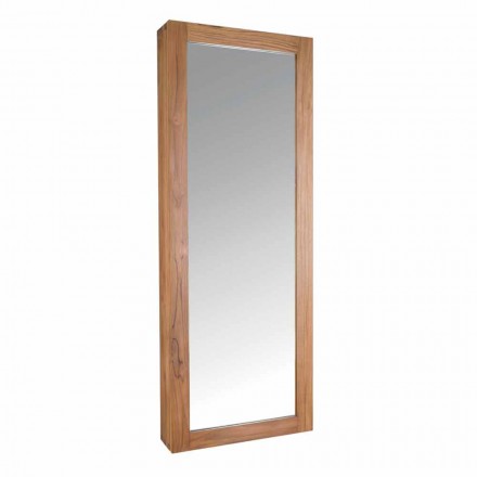 Specchio Contenitore da Parete in Teak con Ripiani e Cassetti Interni - Ralio Viadurini