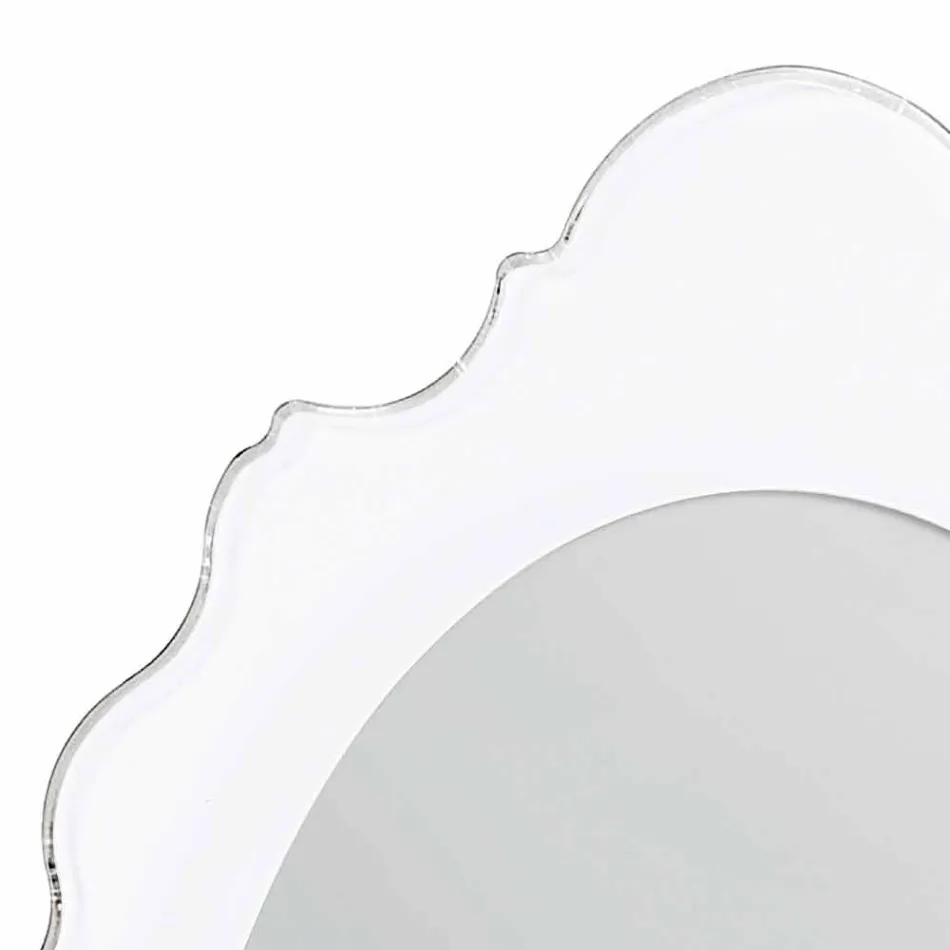 Specchio da parete bianco di design Joy cornice decorata,made in Italy Viadurini