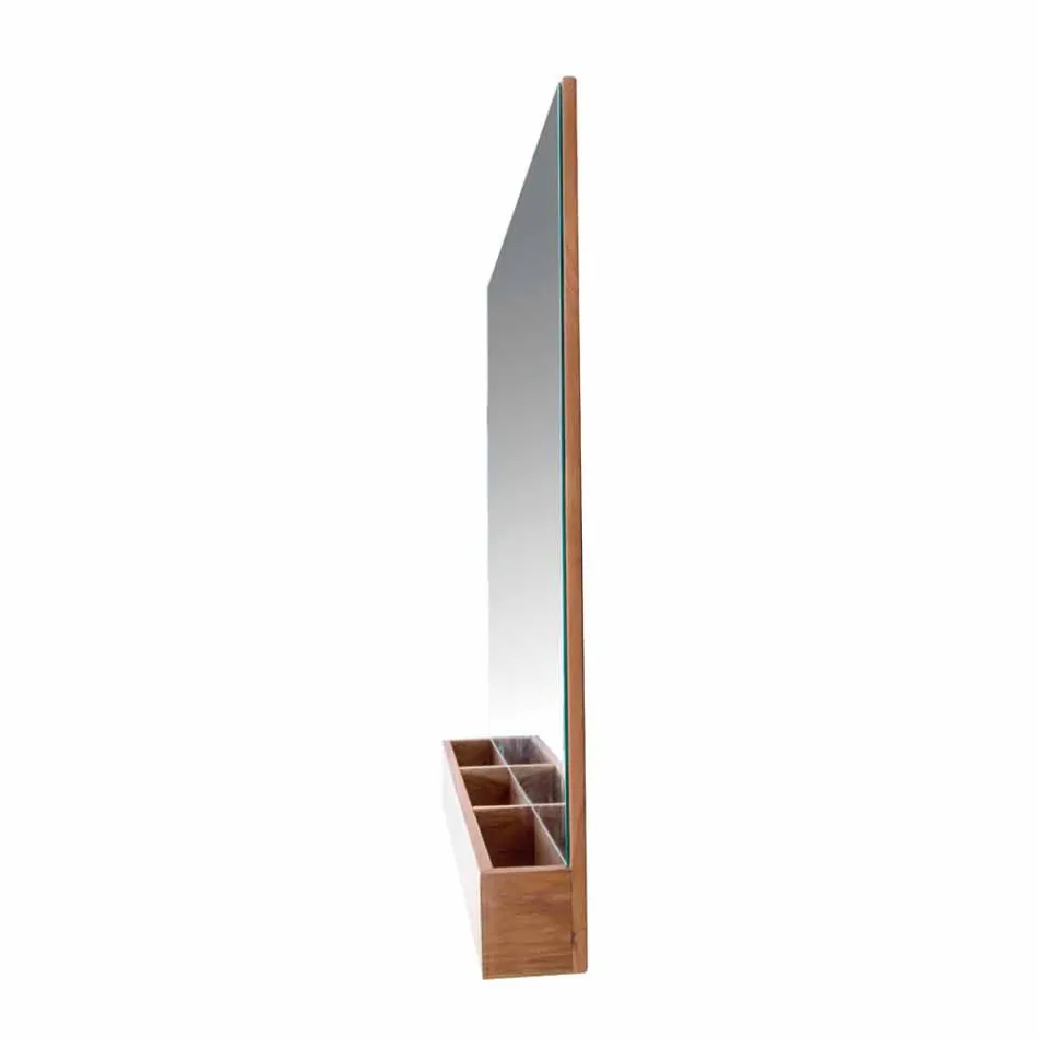 Specchio da Parete con Struttura e Vano Portaoggetti in Legno Teak - Palima Viadurini