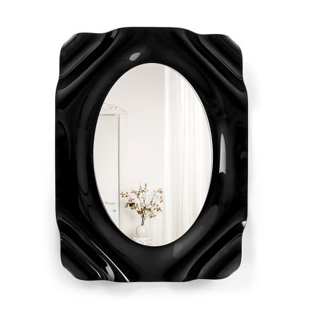 Specchio da Parete in Plexiglass Nero Drappeggiato Made in Italy - Maelia Viadurini