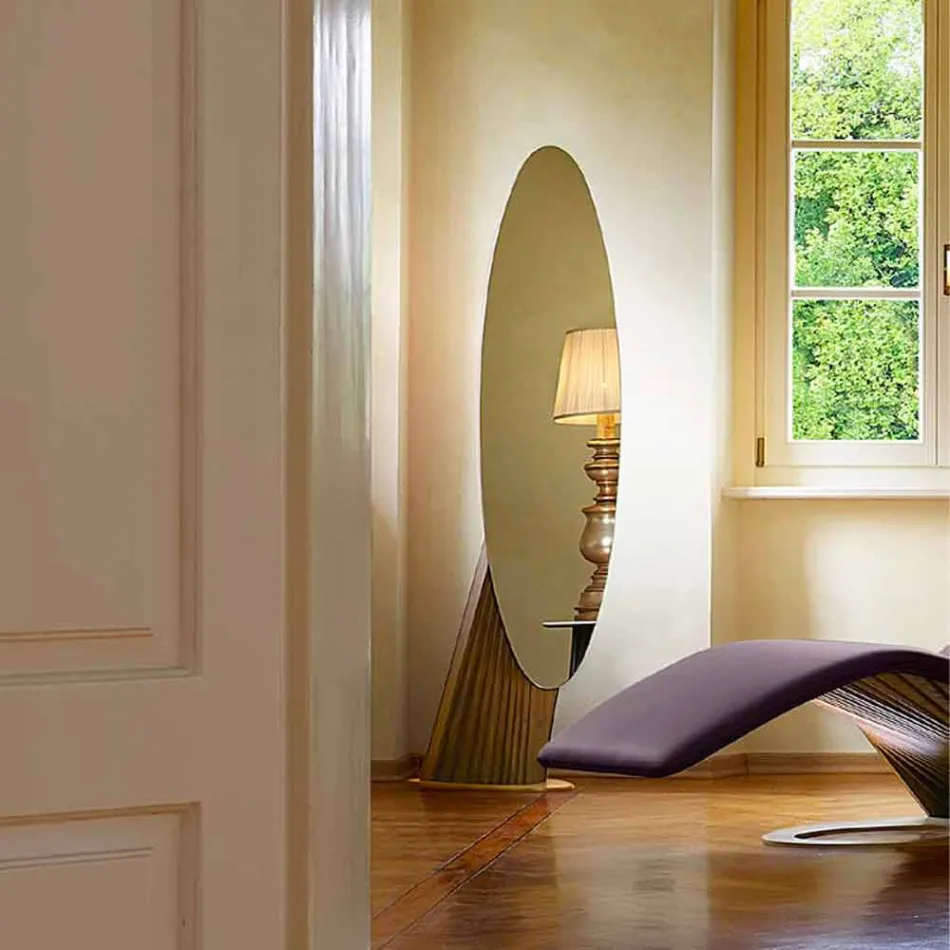 Specchio da Terra Design in Legno di Frassino e Metallo Made in Italy - Cuspide Viadurini