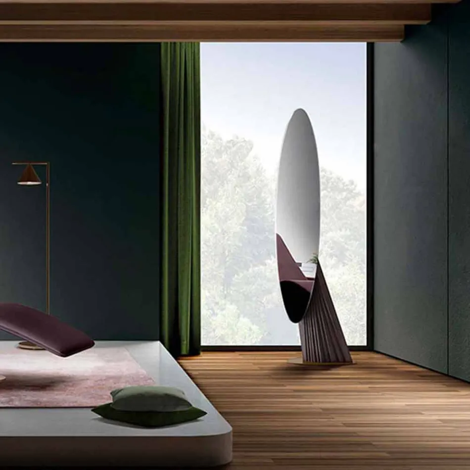 Specchio da Terra Design in Legno di Frassino e Metallo Made in Italy - Cuspide Viadurini