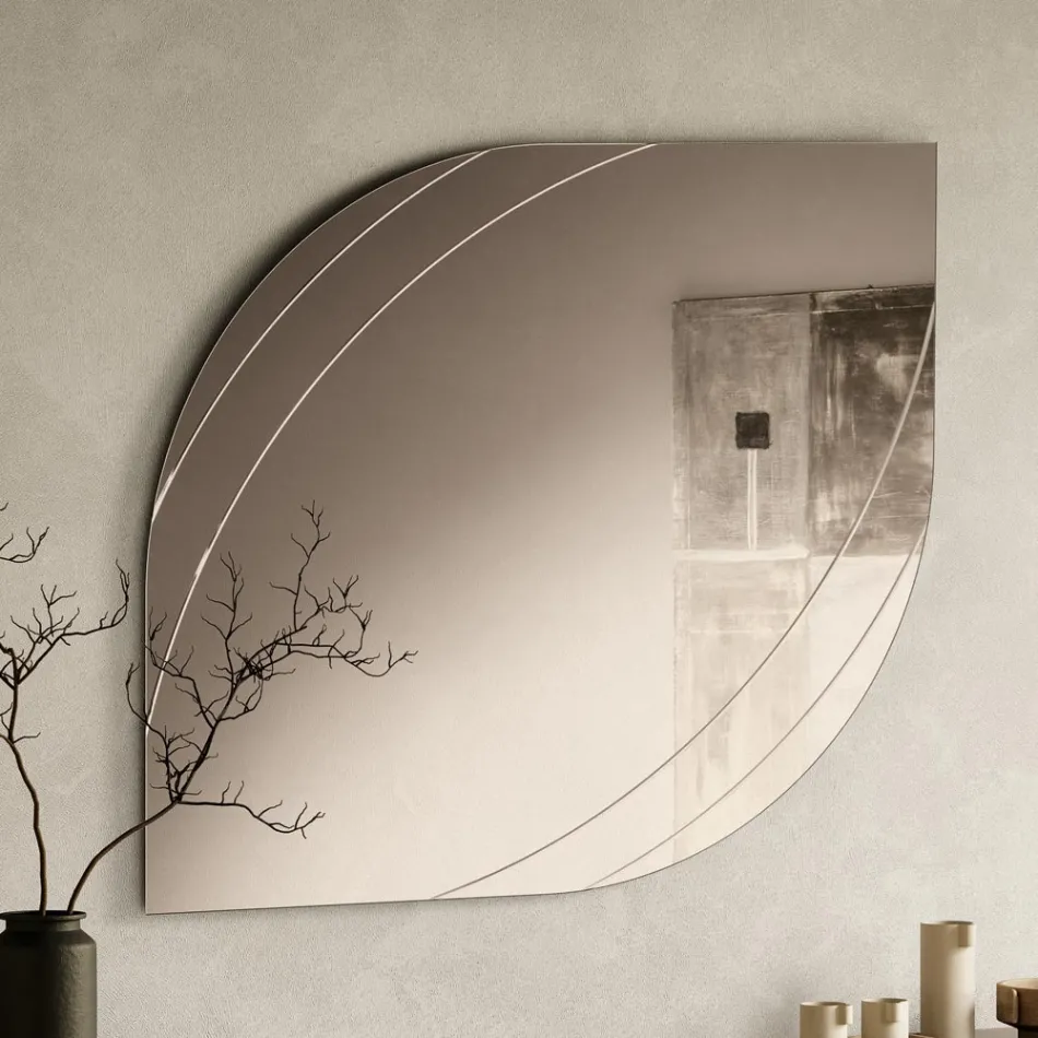 Specchio in Vetro con Incisioni in Due Misure e Colori Made in Italy - Vela Viadurini