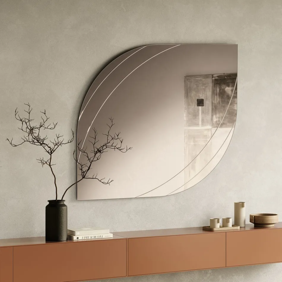 Specchio in Vetro con Incisioni in Due Misure e Colori Made in Italy - Vela Viadurini