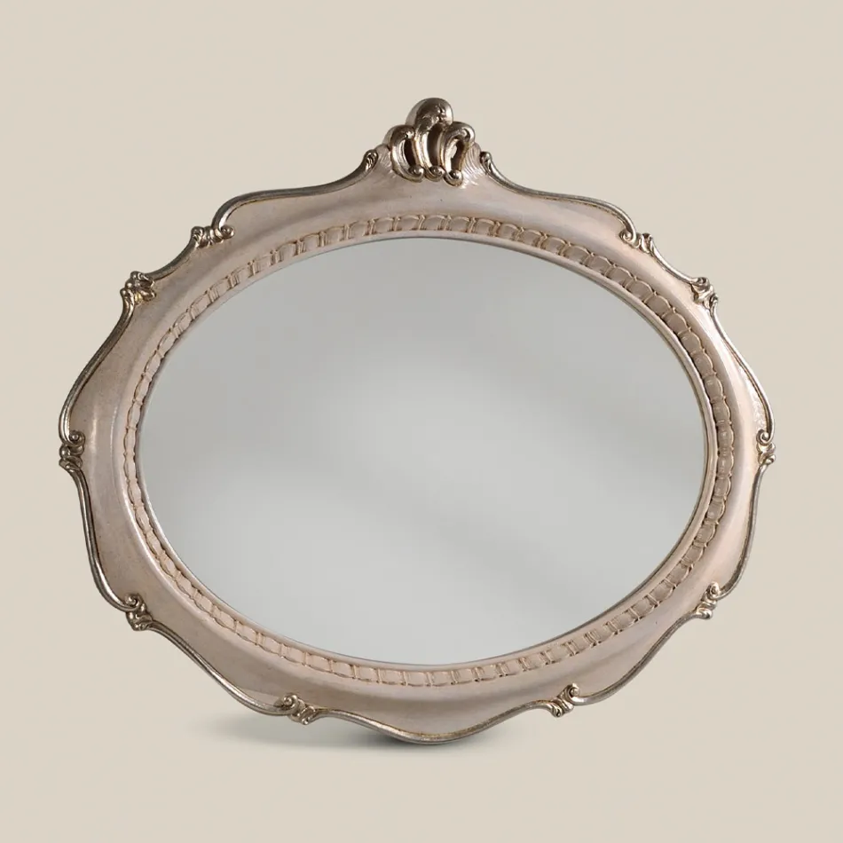 Specchio Ovale Stile Classico in Legno Argento Anticato Made in Italy - Florence Viadurini