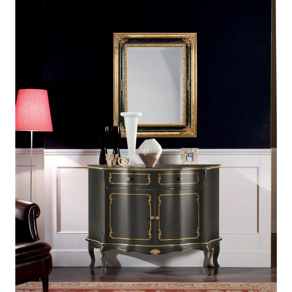 Specchio Rettangolare in Legno Foglia Oro e Nero Made in Italy - Sophie Viadurini