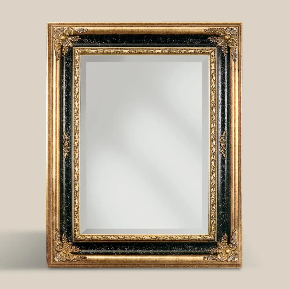 Specchio Rettangolare in Legno Foglia Oro e Nero Made in Italy - Sophie Viadurini