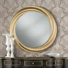 Specchio Rotondo con Cornice in Legno Oro di Lusso Made in italy - Adelin Viadurini