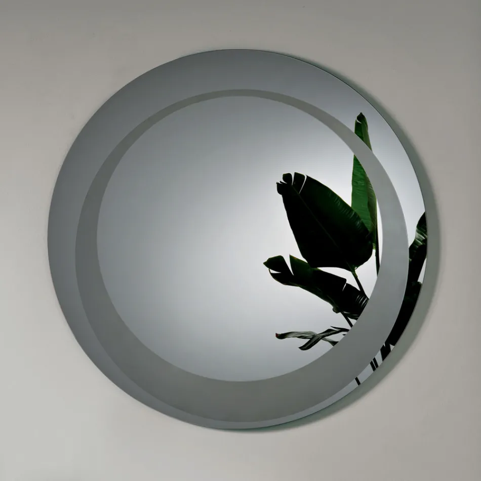 Specchio Rotondo da Parete con Decorazione Sabbiata Made in Italy - Annamaria Viadurini