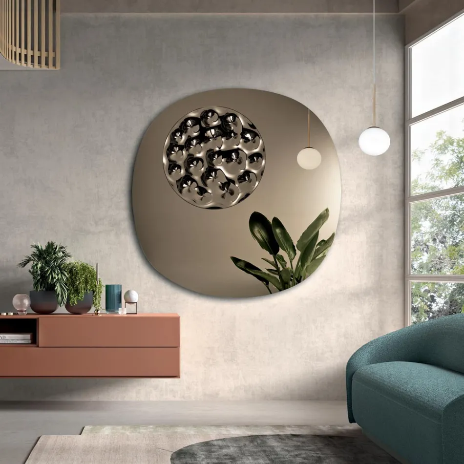 Specchio Sagomato Con Inserto in Vetro Mosso Made in Italy - Adalberta Viadurini