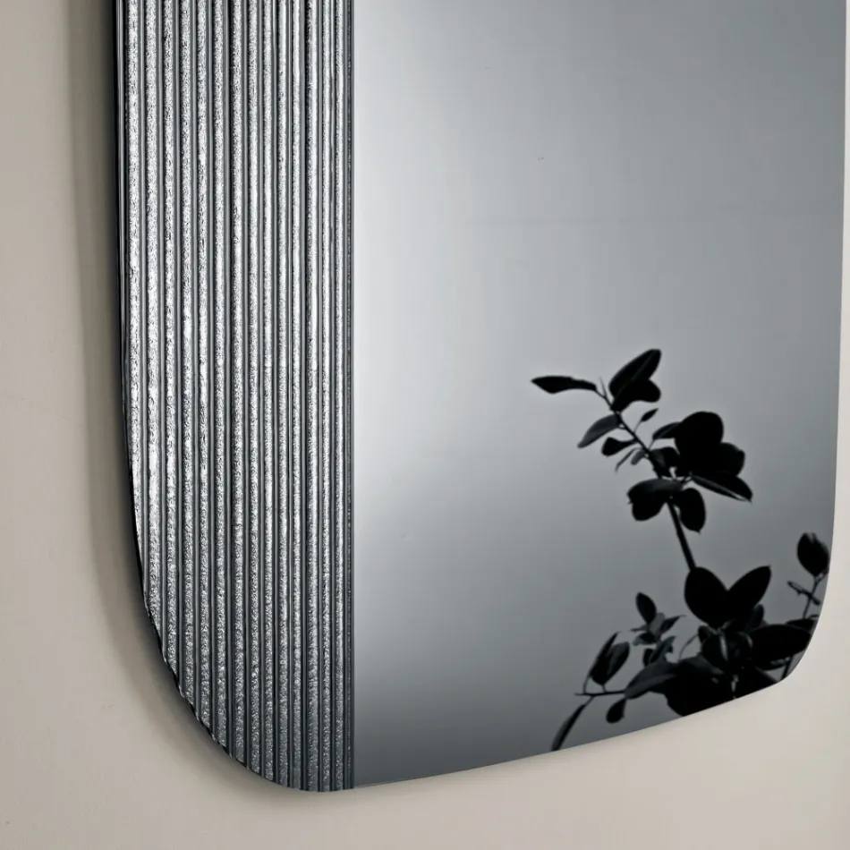 Specchio Sagomato con Inserto Rigato Made in Italy - Alessia Viadurini