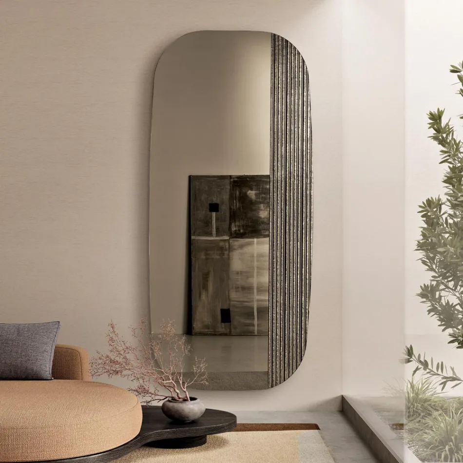 Specchio Sagomato con Inserto Rigato Made in Italy - Alessia Viadurini