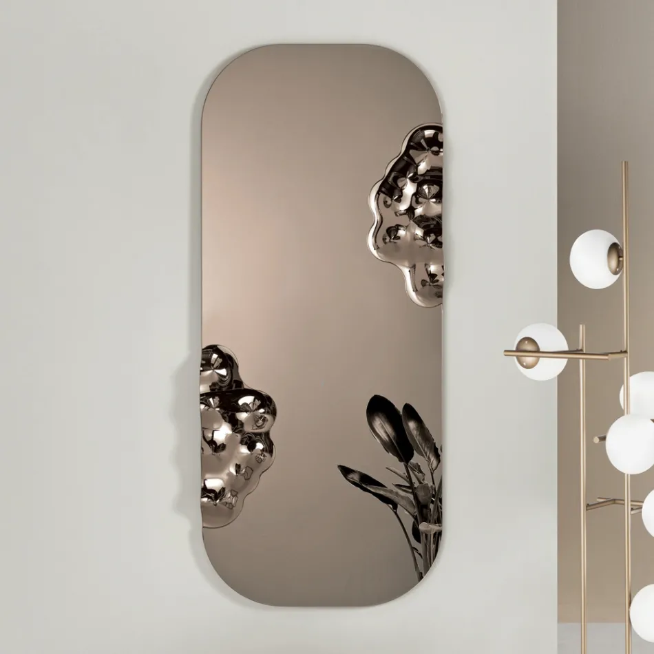 Specchio Sagomato Rettangolare Con Inserto in Vetro Mosso Made in Italy - Adelasia Viadurini