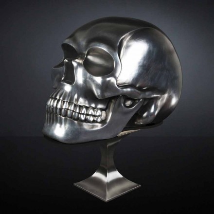Statua a Forma di Teschio in Ceramica Argentata Realizzata in Italia - Skull Viadurini