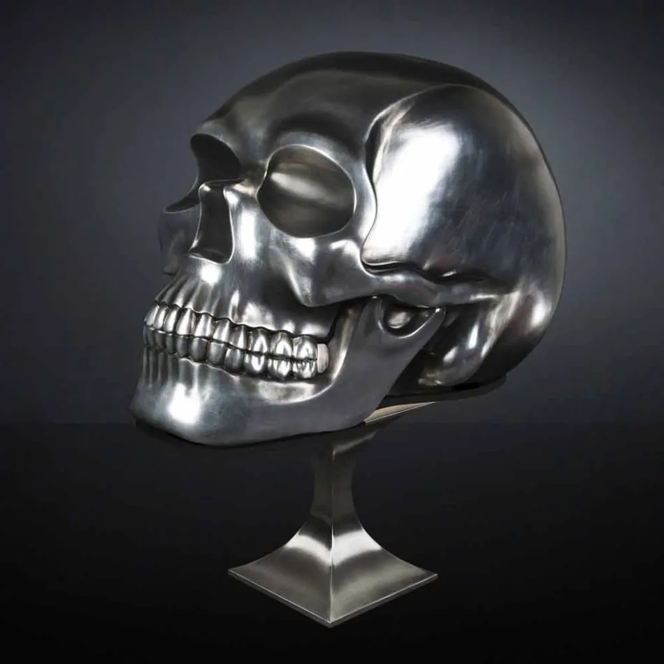 Statua a Forma di Teschio in Ceramica Argentata Realizzata in Italia - Skull Viadurini