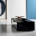 Tavolino Basso da Salotto in Vetro Fumè e Cassetti in Legno 3 Misure - Mantra