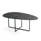 Tavolino con Base in Metallo e Piano in Specchio e Ceramica Effetto Marmo - Gisella Viadurini