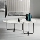 Tavolino con Base in Metallo e Piano in Specchio e Ceramica Effetto Marmo - Gisella Viadurini