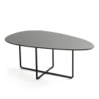 Tavolino con Base in Metallo e Piano in Specchio e Ceramica Effetto Marmo - Gisella Viadurini