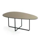 Tavolino con Base in Metallo e Piano in Specchio e Ceramica Effetto Marmo - Gisella Viadurini