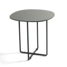 Tavolino con Base in Metallo e Piano in Specchio e Ceramica Effetto Marmo - Gisella Viadurini