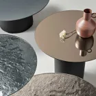 Tavolino con Base in Metallo e Piano Ø60 cm in Specchio o Vetro - Flaminia Viadurini