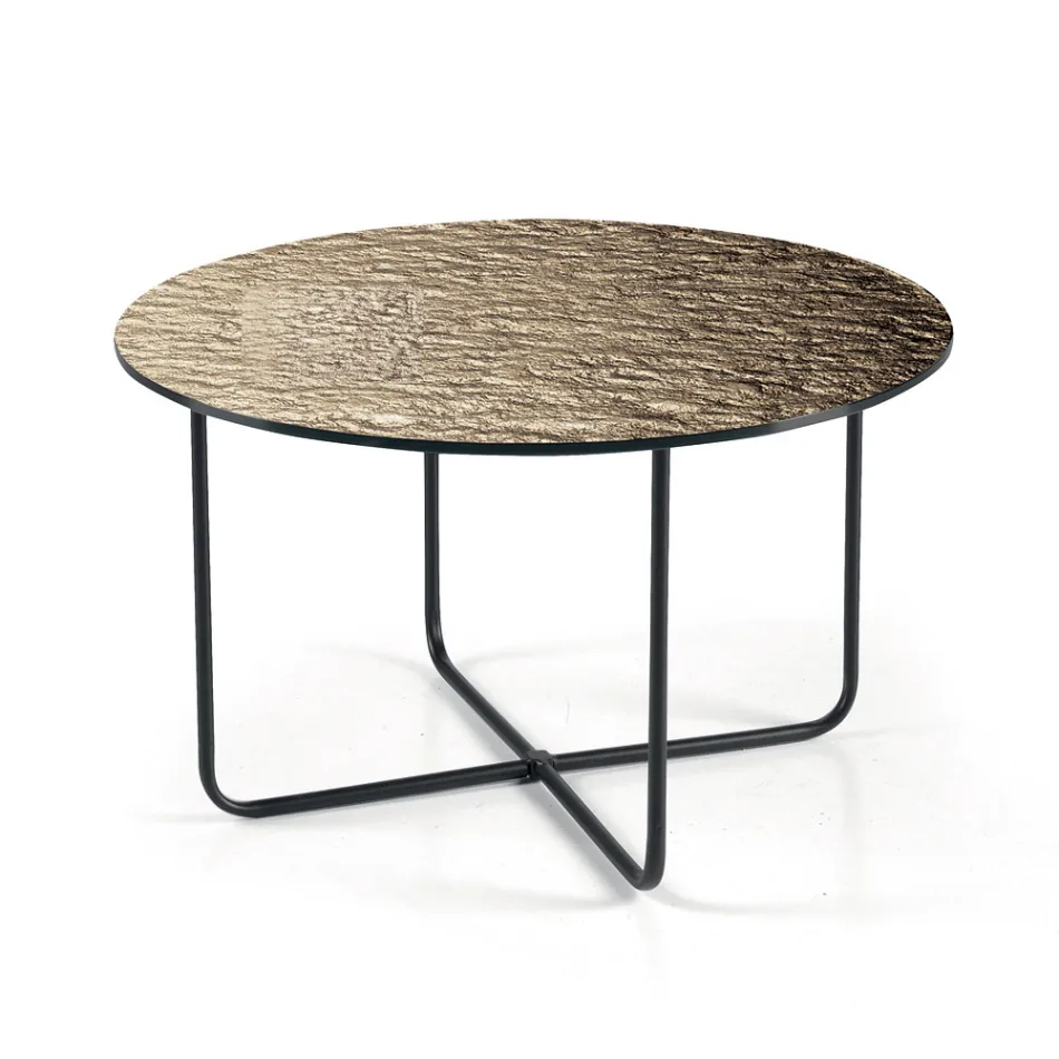 Tavolino con Piano in Specchio e Ceramica Effetto Marmo Made in Italy - Giusta Viadurini