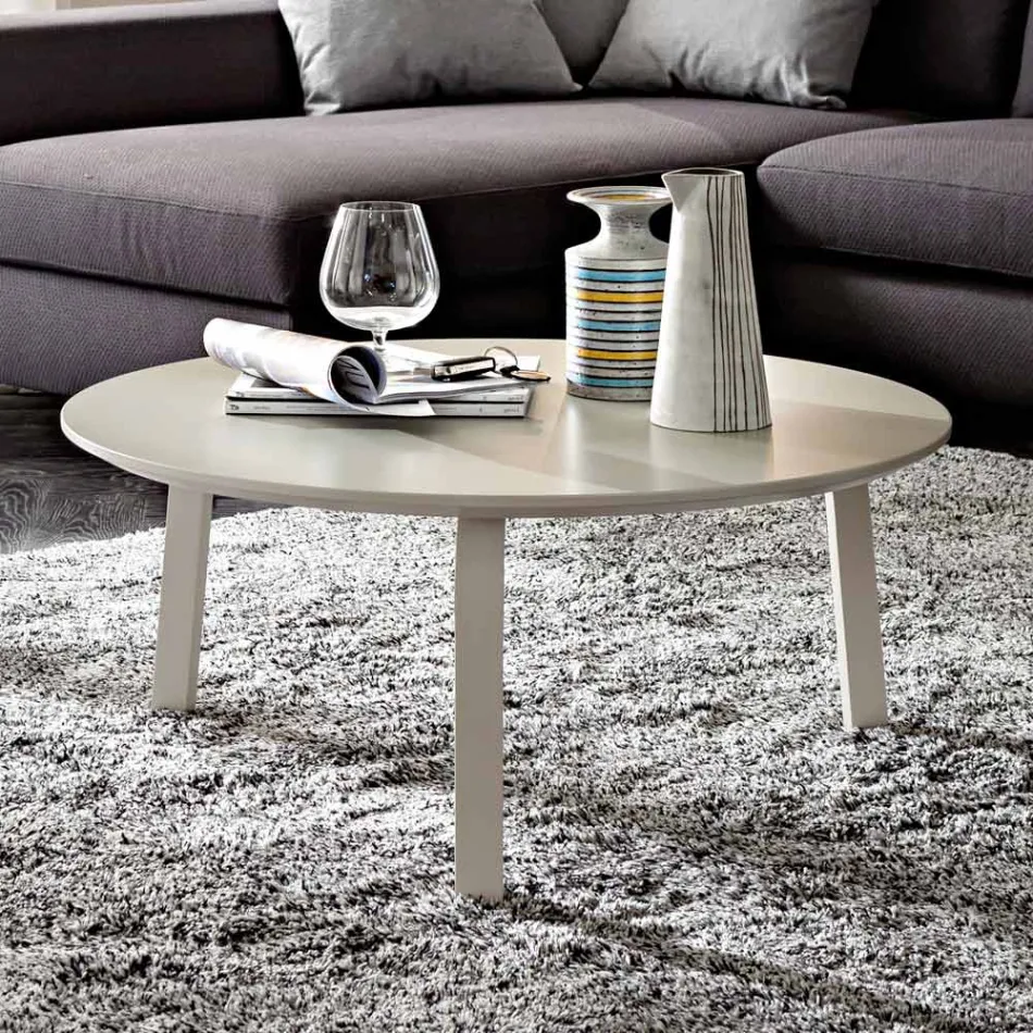 Tavolino da Caffè con Piano Rotondo in Mdf Laccato Realizzato in Italia - Tobiko Viadurini