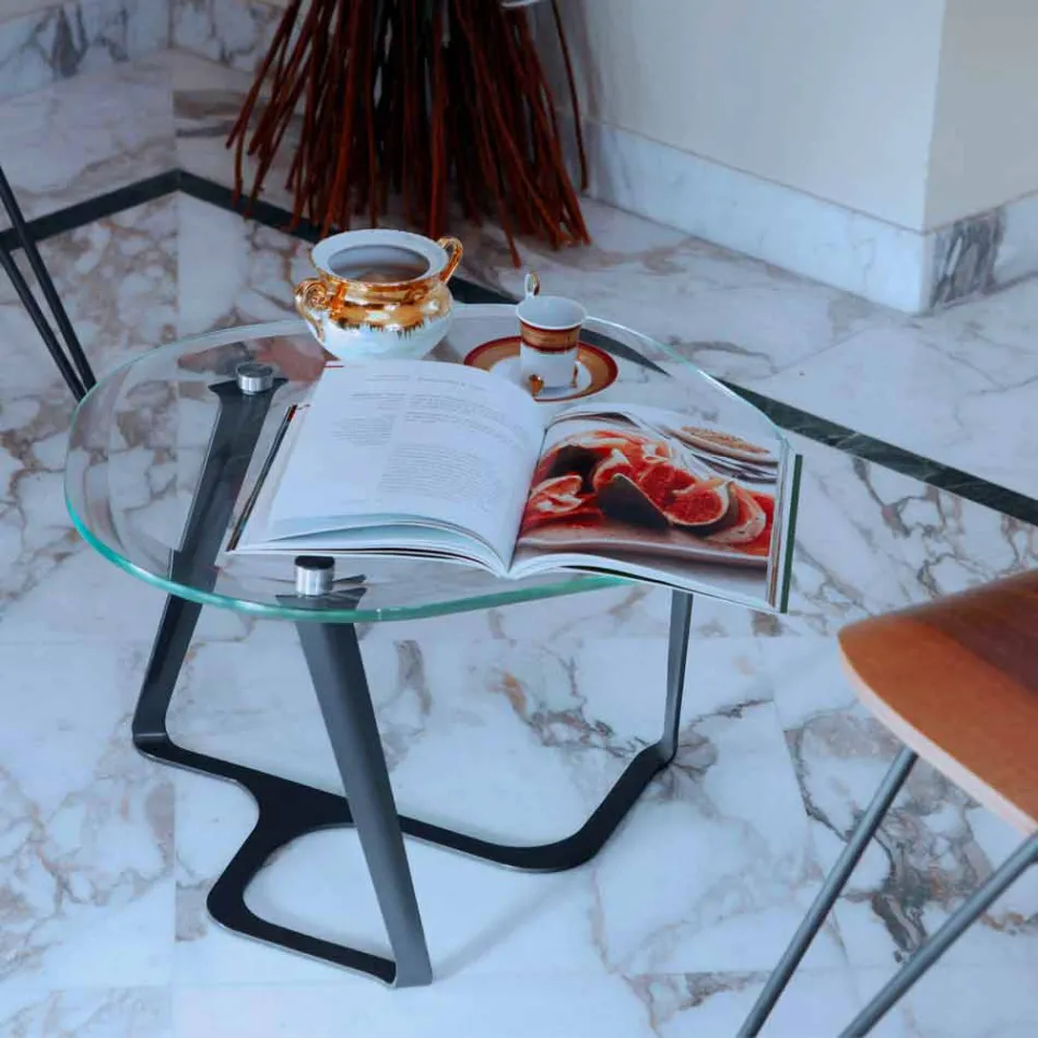 Tavolino da Caffè Fatto a Mano in Vetro e Acciaio Made in Italy - Marbello Viadurini