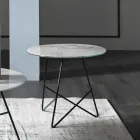 Tavolino da Caffè Tondo in Metallo e Vetro Effetto Marmo di Lusso- Magali Viadurini