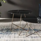 Tavolino da Caffè Tondo in Metallo e Vetro Effetto Marmo di Lusso- Magali Viadurini