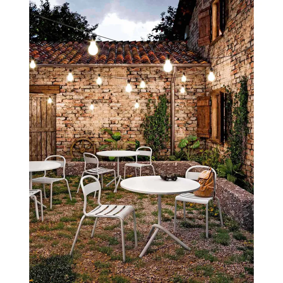 Tavolino da Esterno Rotondo in Metallo e Lamiera Made in Italy - Alberic Viadurini