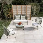 Tavolino da Giardino in Alluminio e Intreccio in Corda e Vetro - Asteria Viadurini