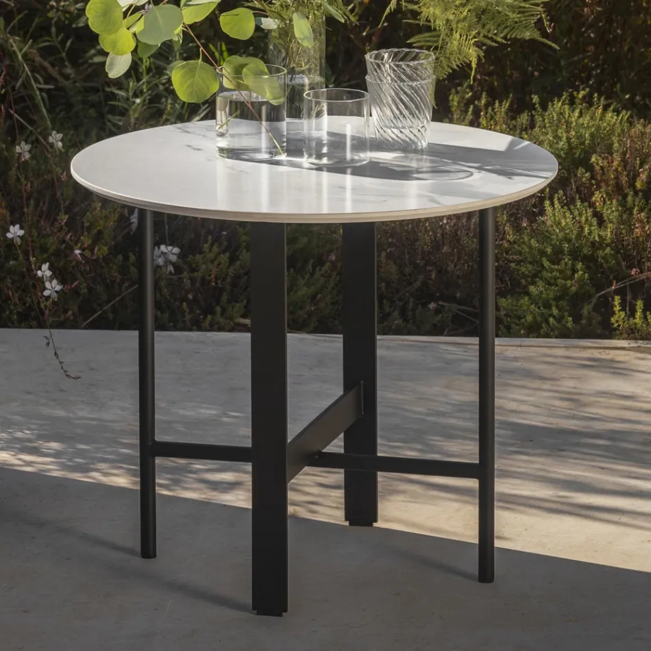 Tavolino da Giardino in Gres e Acciaio Made in Italy - Begin by Myyour Viadurini