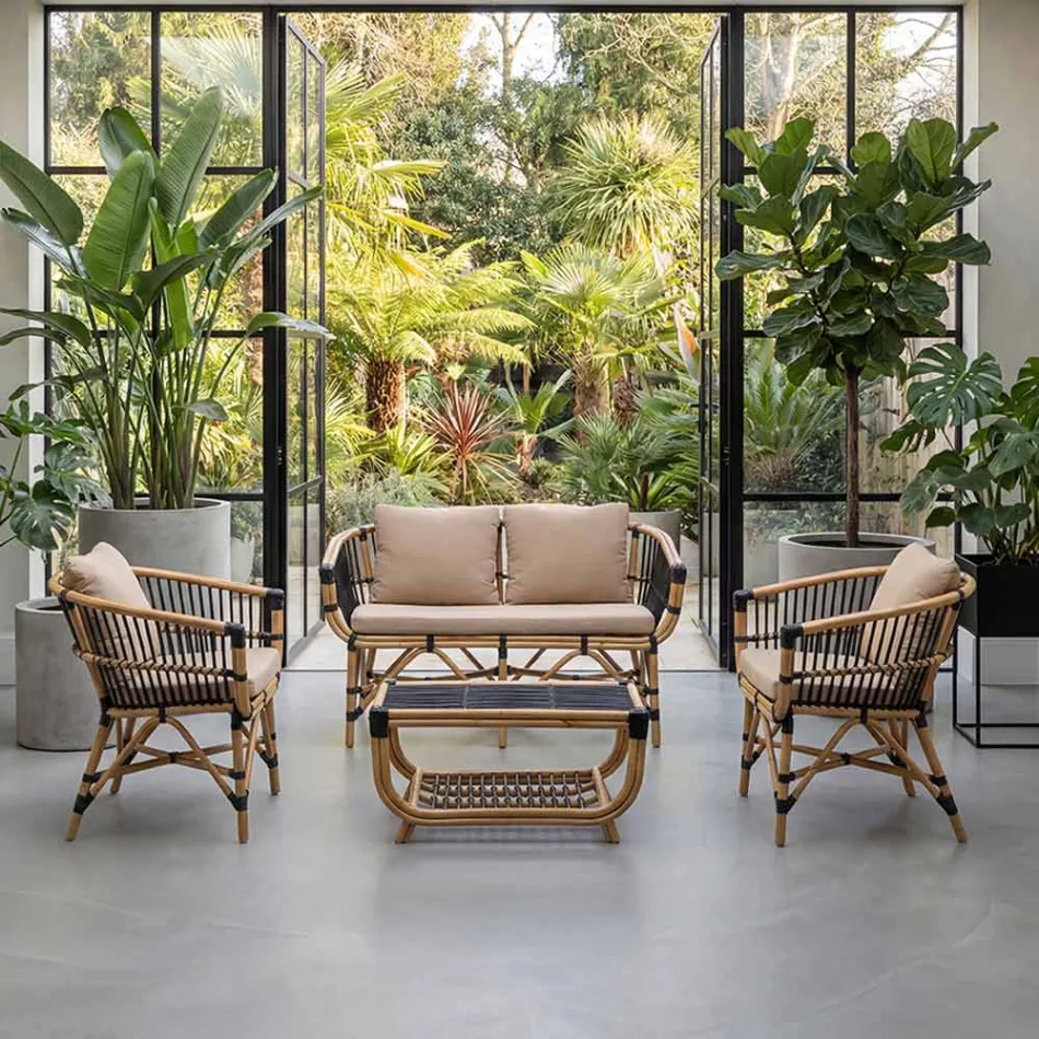 Tavolino da Giardino in Rattan Naturale Intrecciato a Mano – Catelyn Viadurini