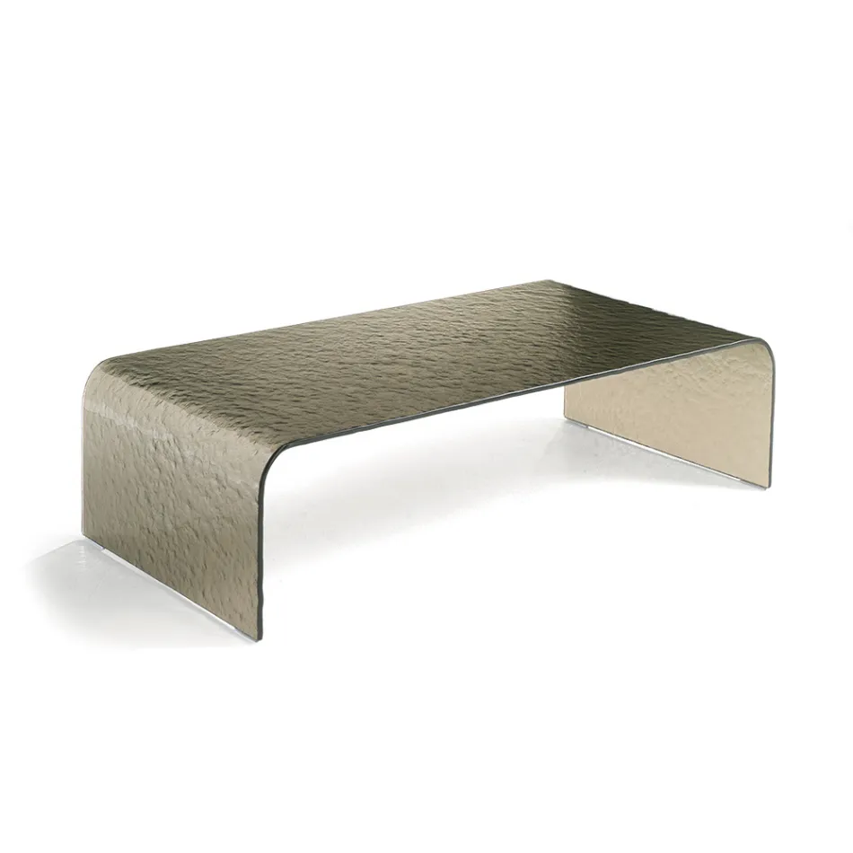 Tavolino da Interno in Vetro Curvato Effetto Martellato Made in Italy - Gelsomina Viadurini
