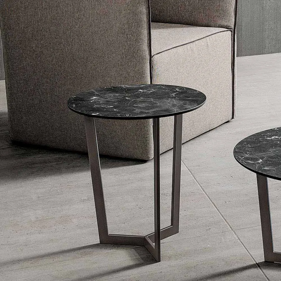 Tavolino da Salotto con Piano Rotondo in Hpl Stratificato Made in Italy - Mina Viadurini