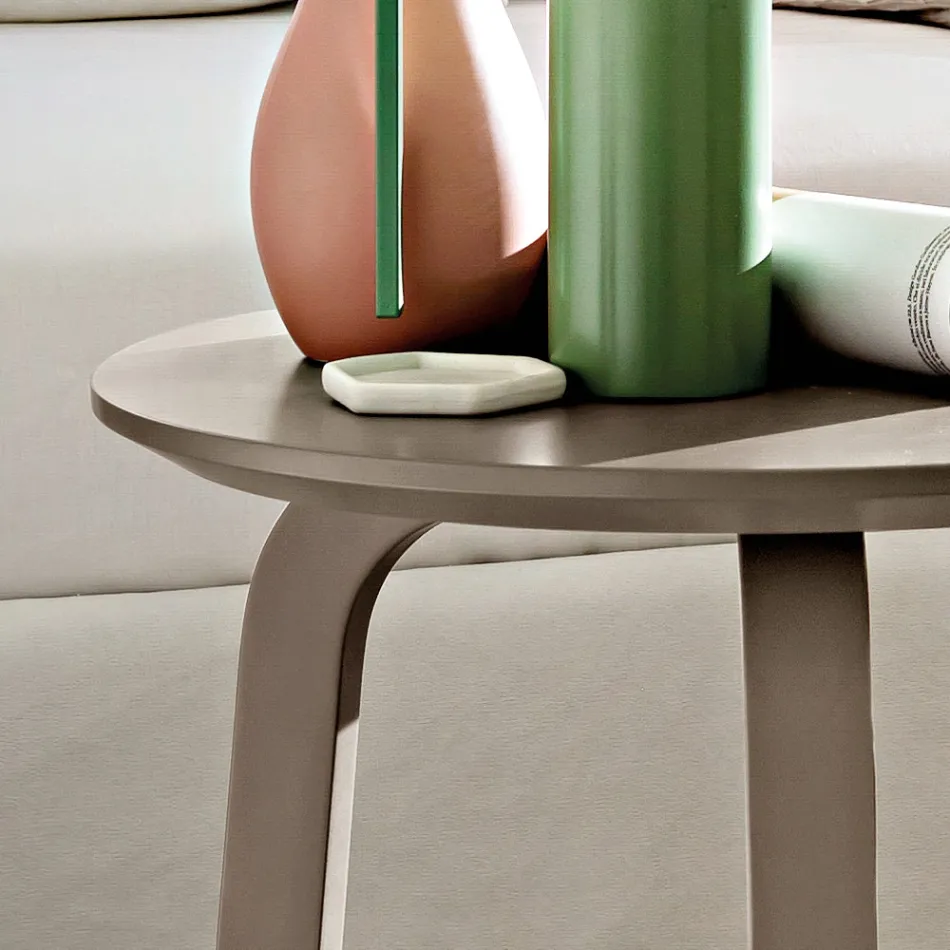 Tavolino da Salotto con Piano Rotondo in MDF laccato Made in Italy, Pregiato - Tobiko Viadurini